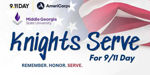 Banner image of a graphic reading, "Knights Serve for 9/11 Day."